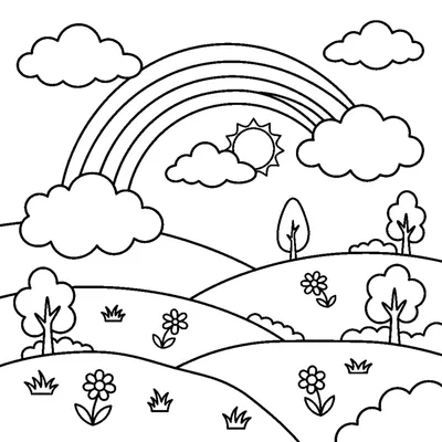 Arc-en-Ciel au-dessus de Collines avec des Nuages