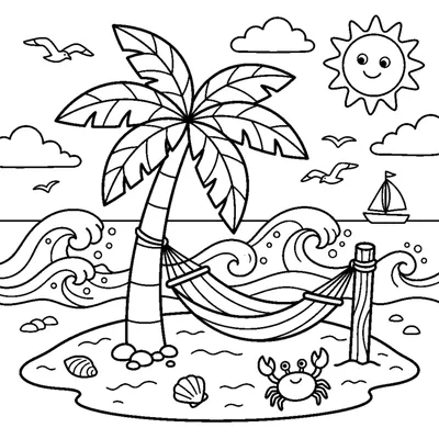 Palmera en la Playa con Olas