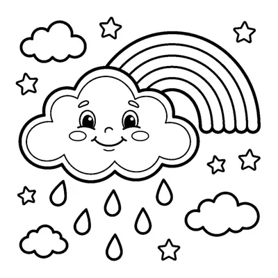 Wolke mit Regentropfen und Regenbogen