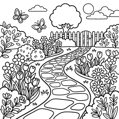 Sendero del Jardín con Flores