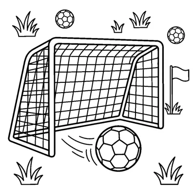 A wide empty goal net with a ball rolling in