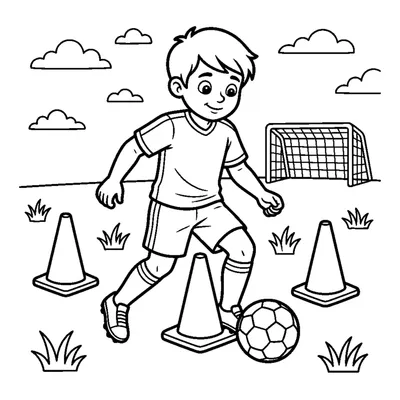 Joueur dribblant autour d'un plot