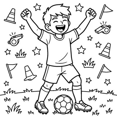A player celebrating with arms raised after scoring