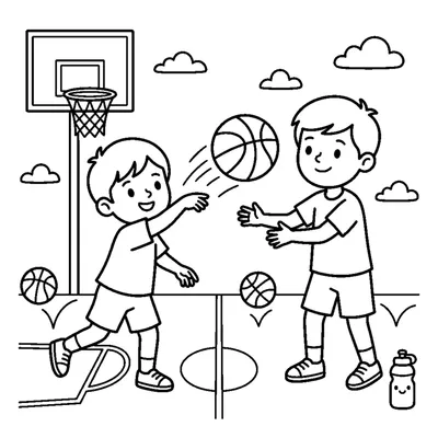 Duas Crianças a Passar uma Bola de Basquete