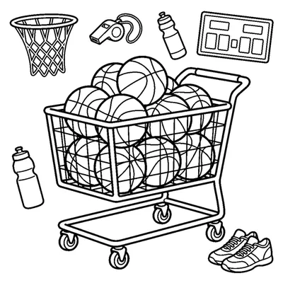 Carrello da palestra con palle da basket