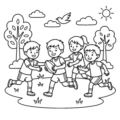 Kinder spielen Rugby im Park