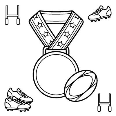 Medalha ao lado de uma bola de râguebi