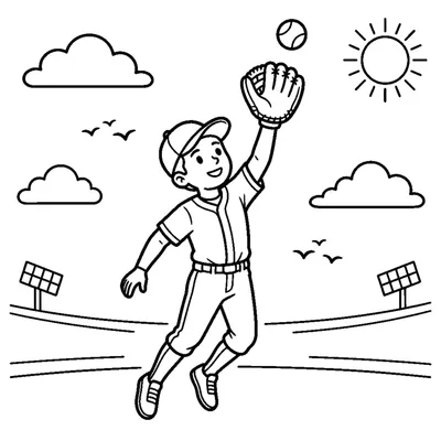 An outfielder reaching up to catch a high fly ball