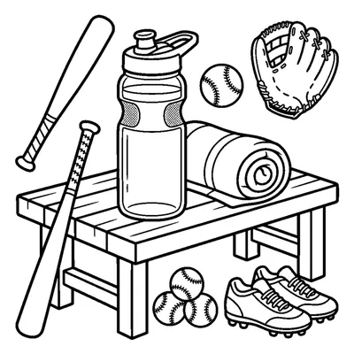 A water bottle and a rolled towel on a bench