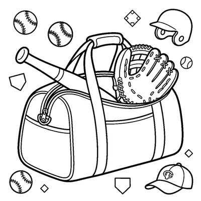 A duffel bag with a bat and glove poking out