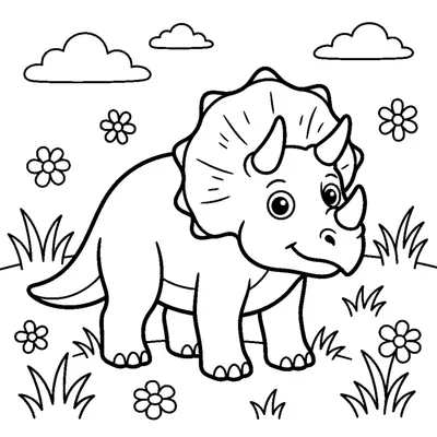 Çayırda Duran Üç Boynuzlu Sevimli Triseratops