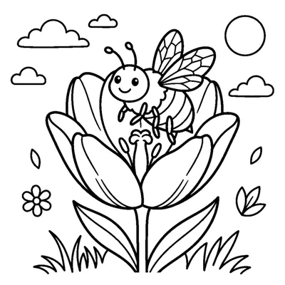 A bumblebee sitting inside a wide open tulip