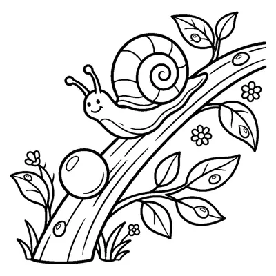 A snail racing a rolling ball of dew down a stem