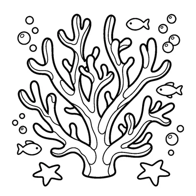 A branching coral shape with tiny bubbles floating around it