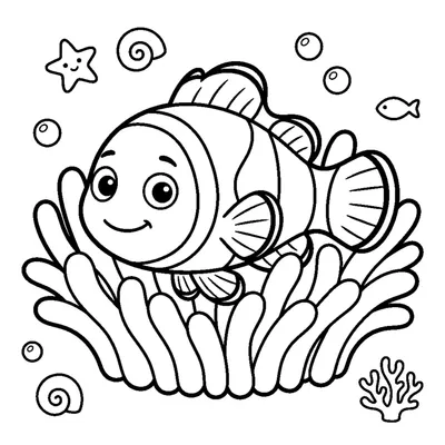 A cheerful clownfish peeking out from a soft rounded anemone