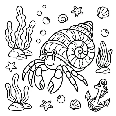 A hermit crab carrying a spiral shell on its back