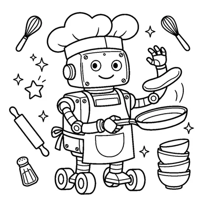 Kochroboter Wendet einen Pfannkuchen