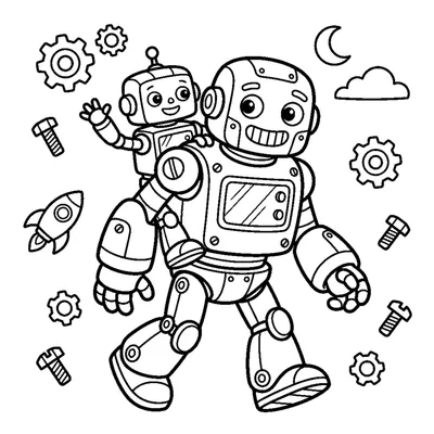 A big gentle robot giving a small robot a piggyback ride