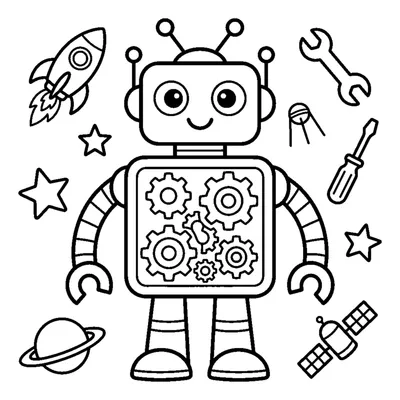 A robot with lots of turning gears and cogs on its chest