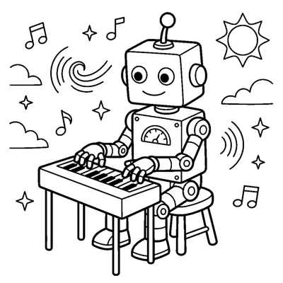 A musician robot playing a small keyboard with its fingers