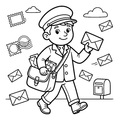 Facteur avec sa sacoche tenant une enveloppe