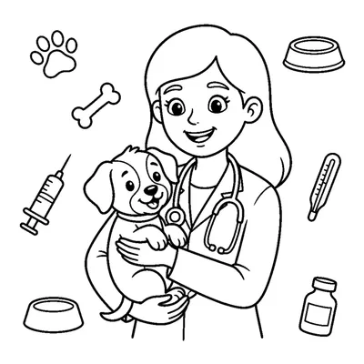 A veterinarian gently holding a happy little puppy