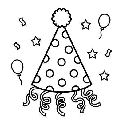 A pointed party hat with a pom-pom and polka dots