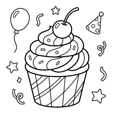 A frosted cupcake with a swirl of icing and a cherry