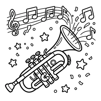 A trumpet with musical notes floating out of it