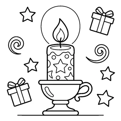 A festive candle glowing on a small holder
