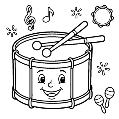 A cheerful cartoon drum with drumsticks resting on top