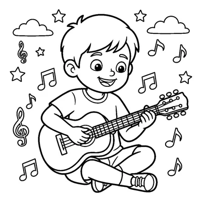 Enfant Jouant de la Guitare