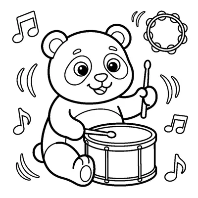 A cute panda tapping a drum with drumsticks