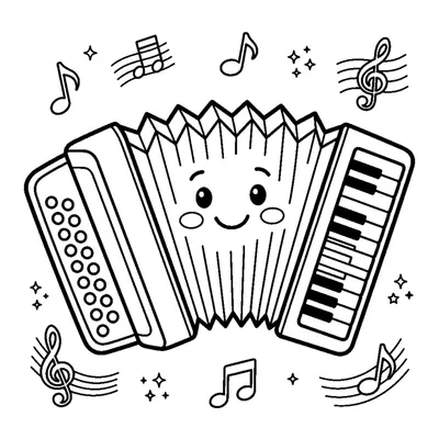 A friendly cartoon accordion with folded bellows and buttons