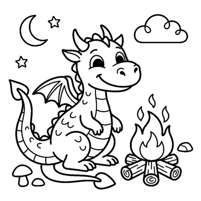 Gentil Dragon près d'un Feu de Camp