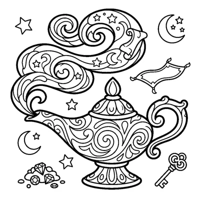 A magic lamp with a swirl of smoke curling out of the spout