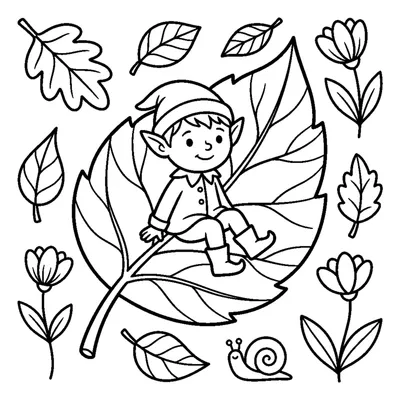 A tiny elf with pointy ears sitting on a giant leaf