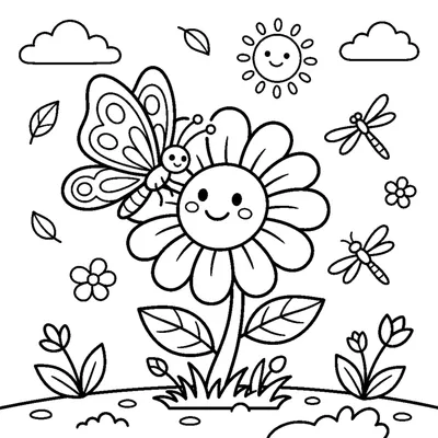 Fiore con una Farfalla Posata su un Petalo