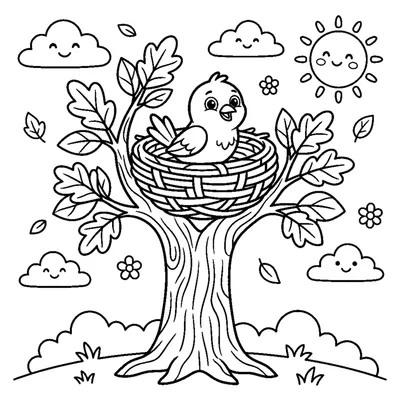 Albero con un Nido e un Uccellino