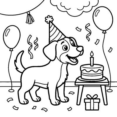 Cão com Chapéu de Festa e um Bolo