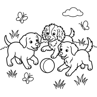Três Cachorrinhos a Brincar com uma Bola