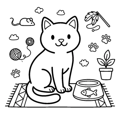 Gato ao Lado de uma Taça com um Peixe