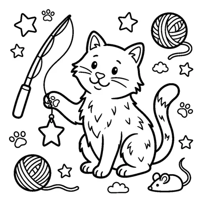 Gato a Brincar com uma Vara com uma Estrela
