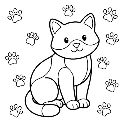 Gato Rodeado de Pequenas Pegadas de Patas