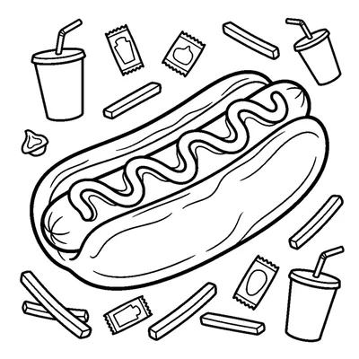 Long Hot-Dog dans un Pain avec Ketchup et Moutarde