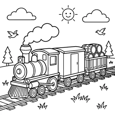 Güterzug mit Waggons und Fässern