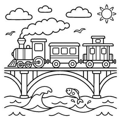 Comboio sobre uma Ponte no Mar com um Peixe