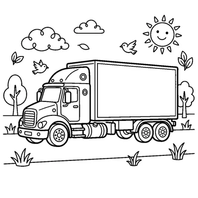 Camion articolato con lungo rimorchio rettangolare agganciato