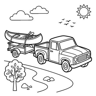 Pick-up che traina un rimorchietto con una canoa sopra