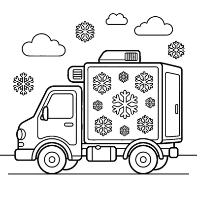 Camion frigorifero con fiocchi di neve disegnati sul fianco
